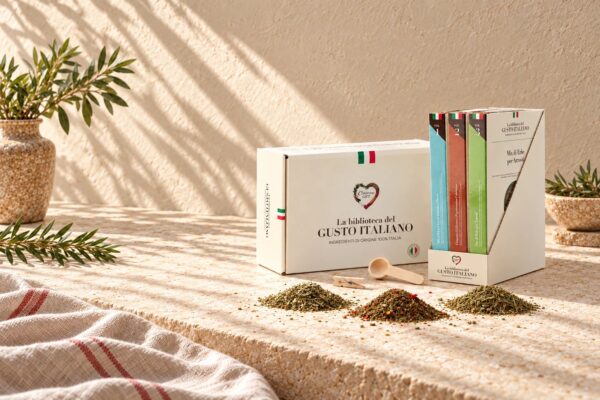 Condiviso Gift — La Biblioteca del Gusto: 21 miscele di spezie in pack a libro, con sito e catalogo suoi
