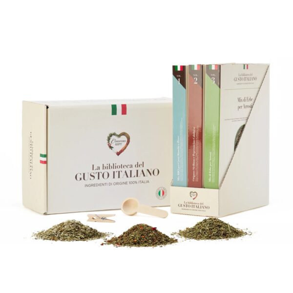 Condiviso Gift — La Biblioteca del Gusto: 21 miscele di spezie in pack a libro, con sito e catalogo suoi