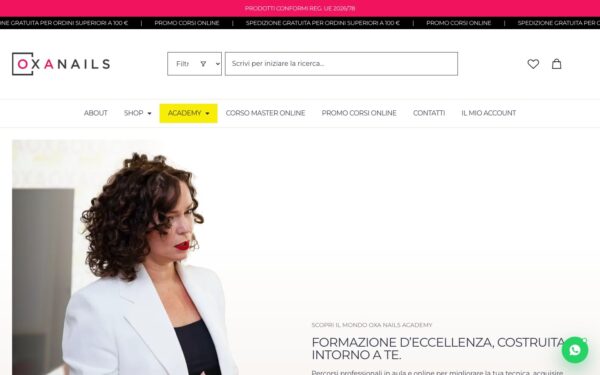 Oxa Nails — Da un sito vecchio e lento a una piattaforma che regge e-commerce e academy
